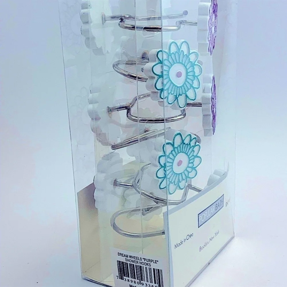 Dream Wheels Shower Curtain Hooks Purple Teal Flowers Set of 12 Popular Bath